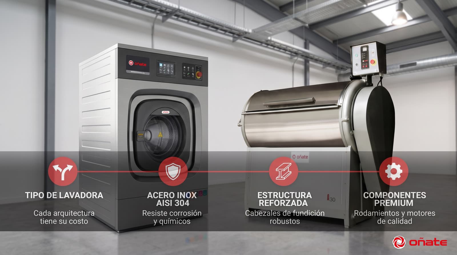 Lavadora industrial de acero inoxidable Oñate: la calidad de construcción es lo que define el precio de un lavarropas industrial